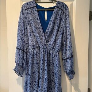 Zara Blue Geometric Long Sleeve Dress